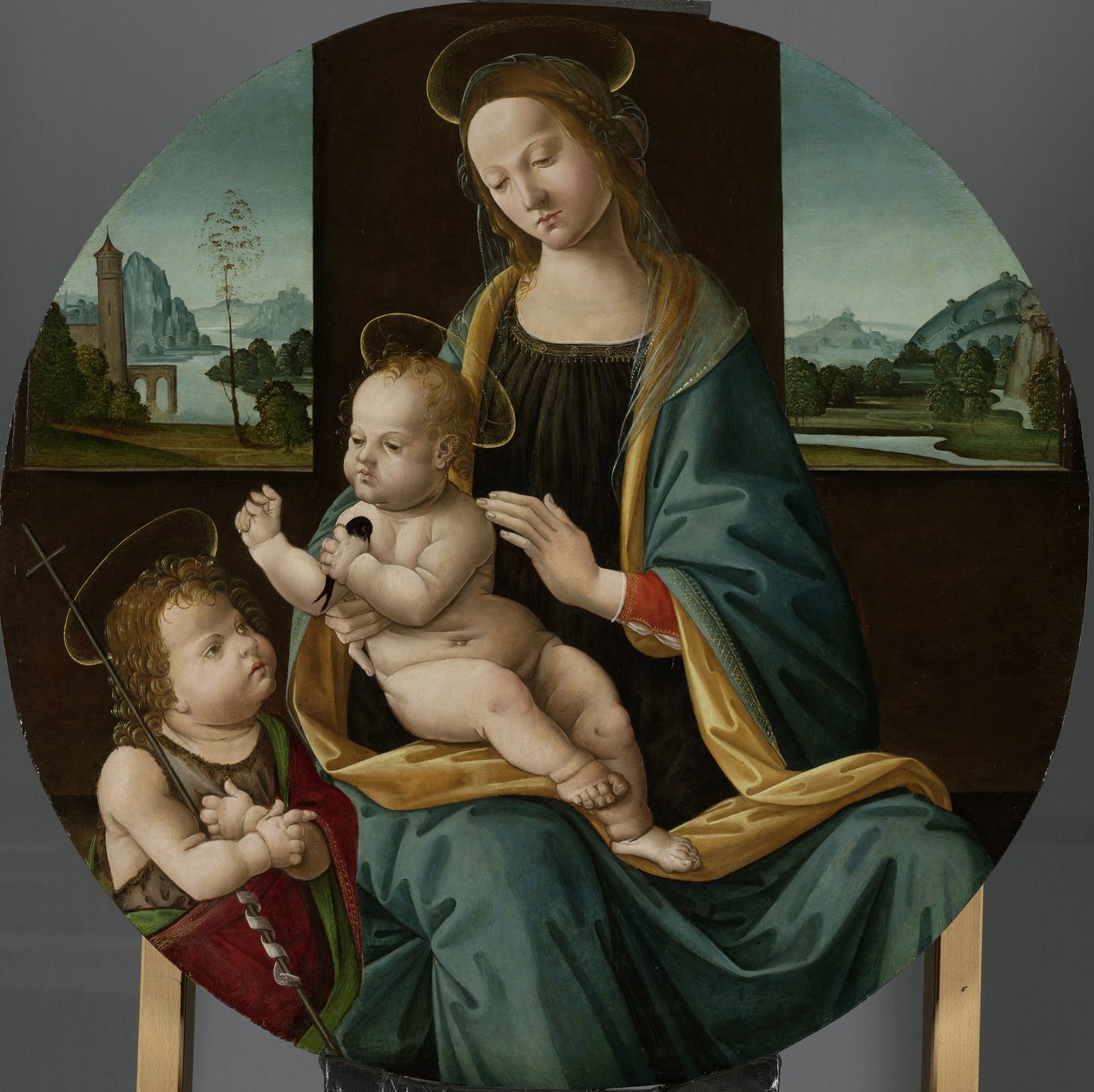 Virgem e Menino com o Menino São João Batista Maria conheceu tipo em Johannes de Doper de Meester van de Conversazione di Santo Spirito