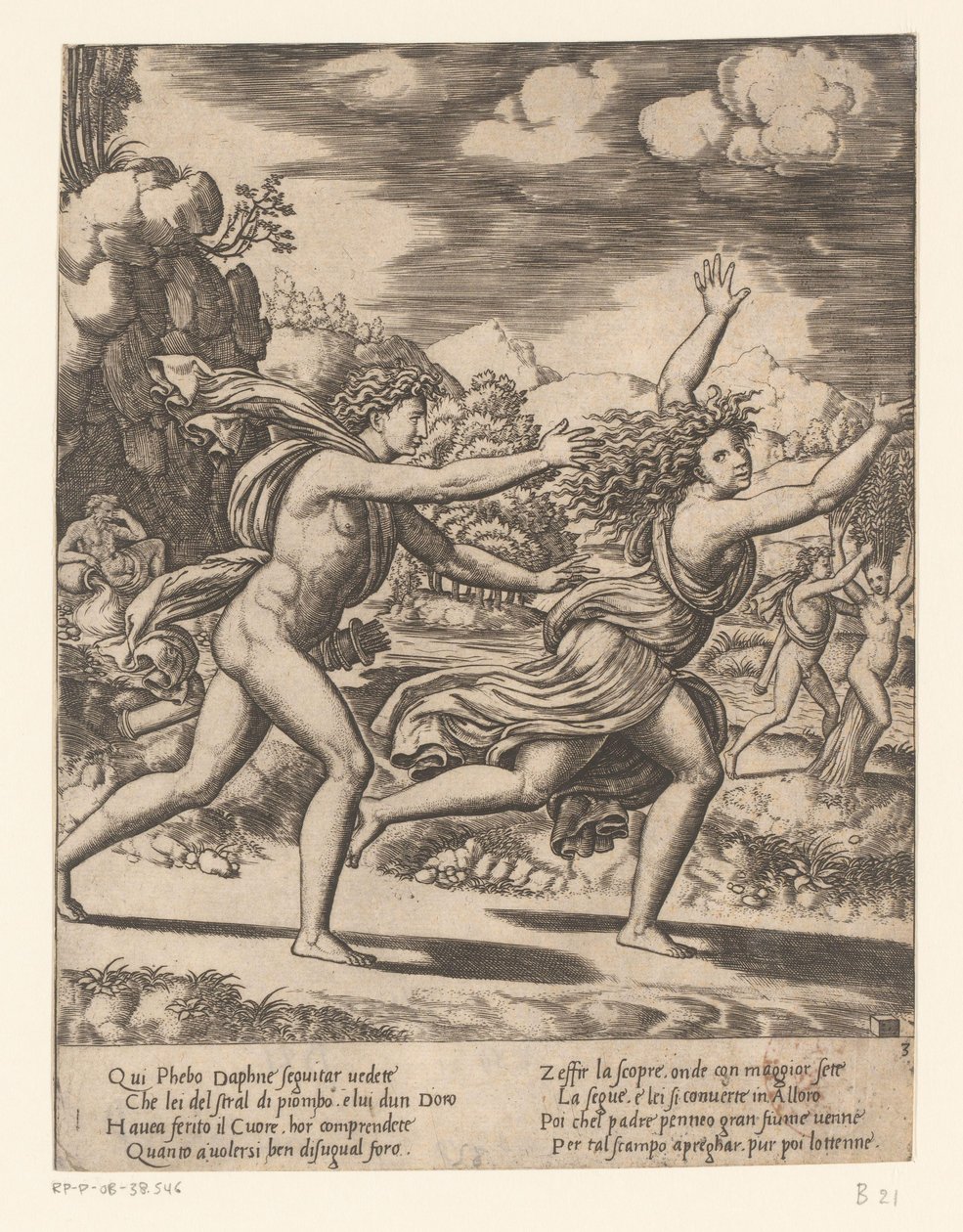 Apolo persegue Daphne História de Apollo e Daphne (título da série) de Meester van de Dobbelsteen