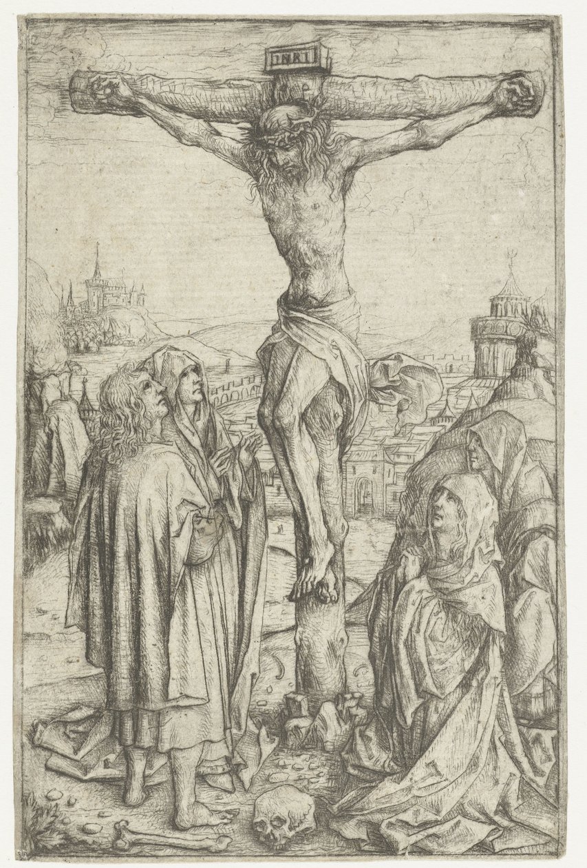 A crucificação com Maria e São João e duas santas mulheres de Meester van het Amsterdamse Kabinet