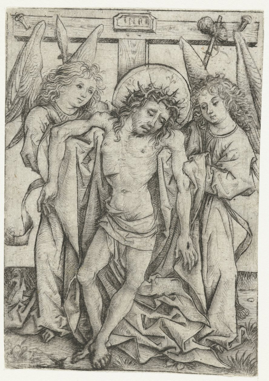 O corpo de Cristo sustentado por dois anjos homem das dores de Meester van het Amsterdamse Kabinet