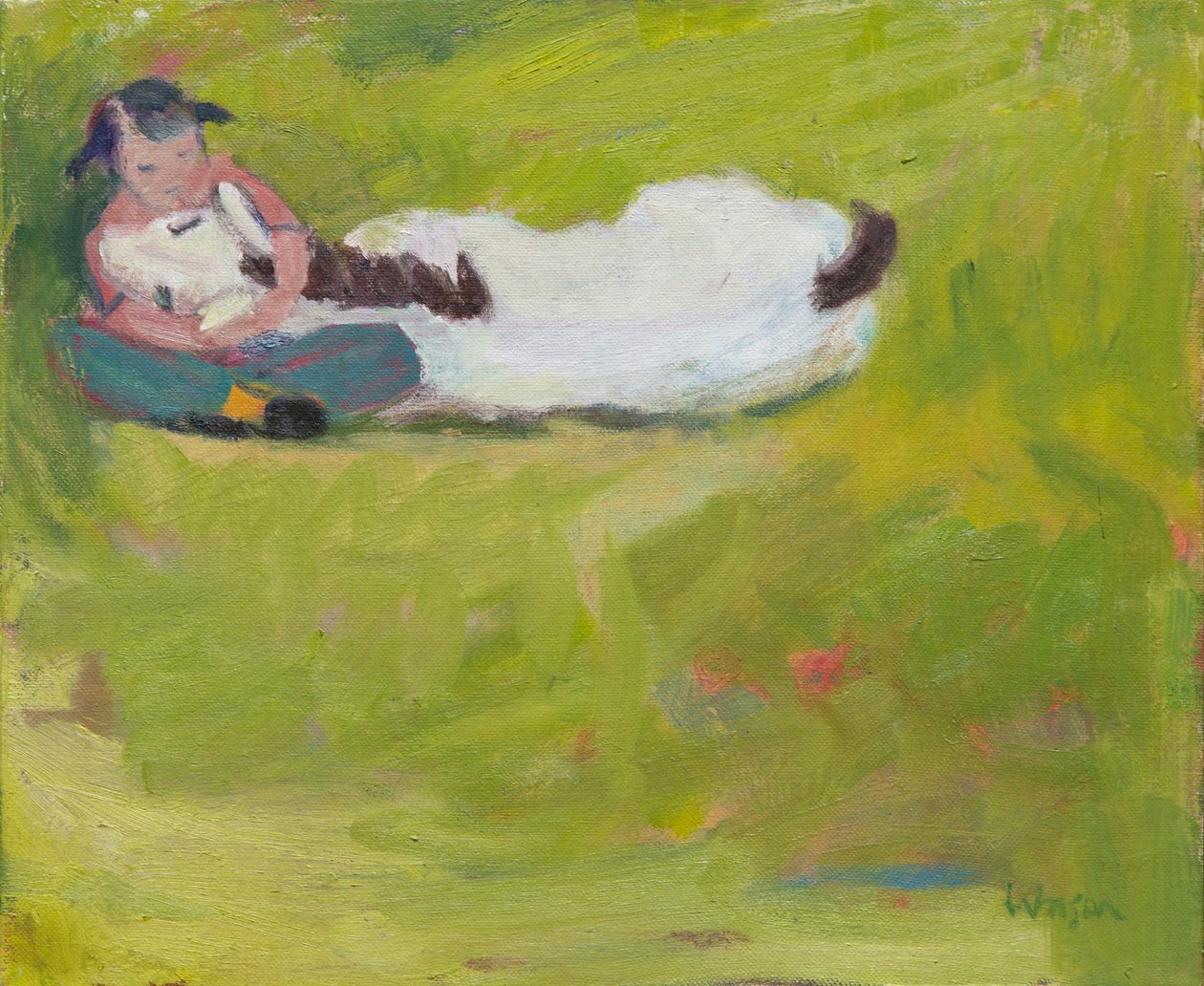 Uma criança ao lado de um pónei morto, 2016 (óleo sobre tela) de Megan Williamson