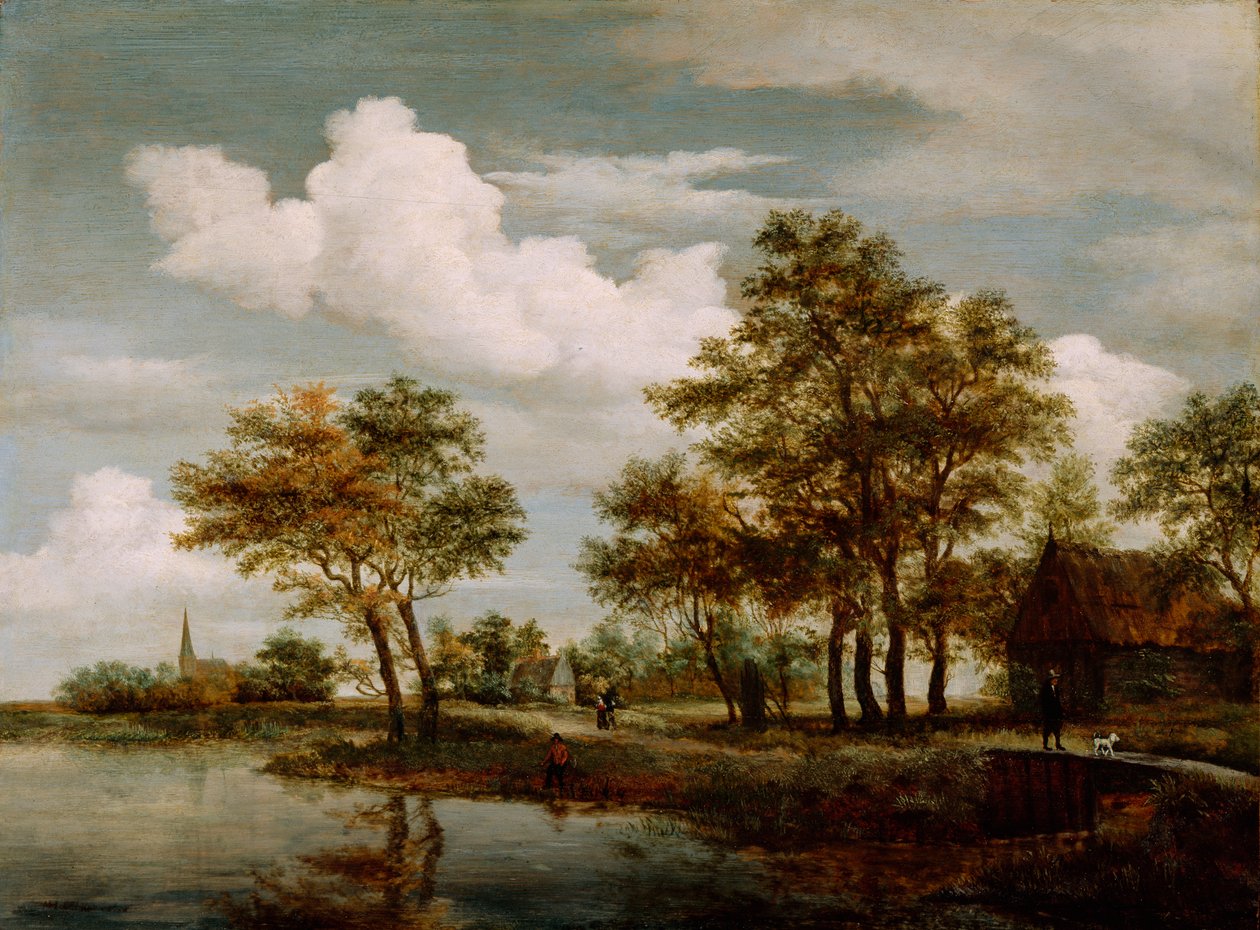 Uma cena do rio, 1658 (óleo no painel de carvalho) de Meindert Hobbema