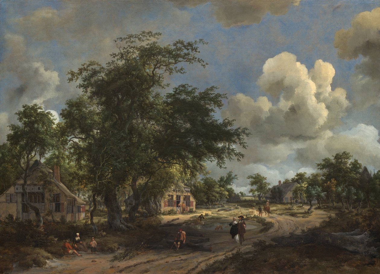 Uma vista em uma estrada alta de Meindert Hobbema