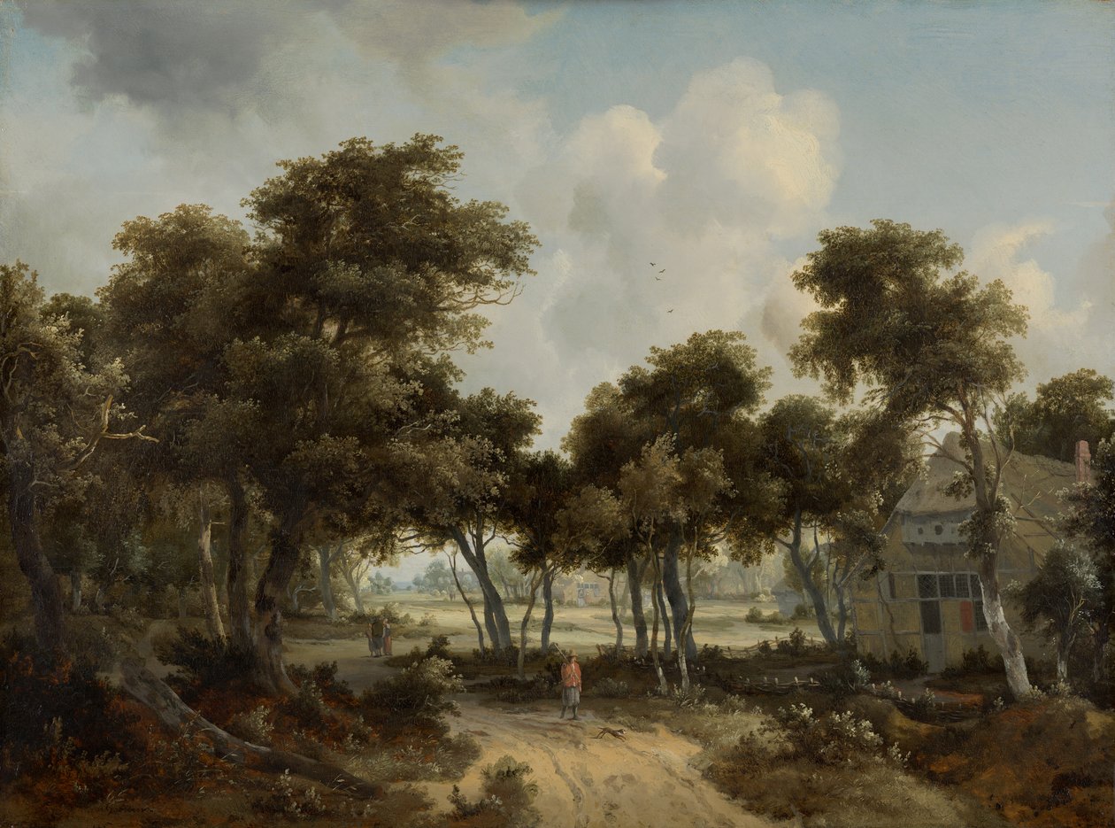 Fazendas em uma paisagem da floresta de Meindert Hobbema