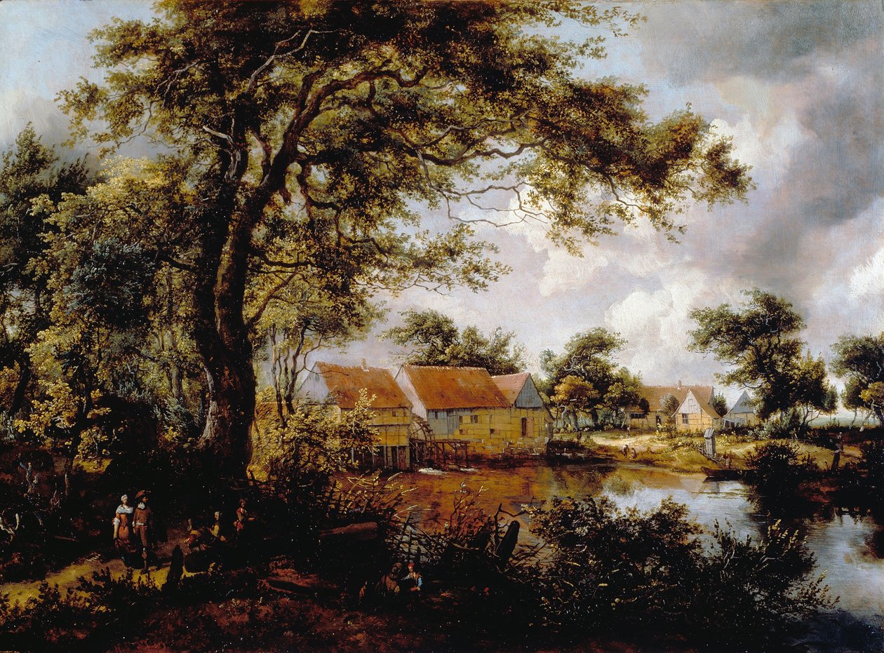 Paisagem arborizada com um moinho de água de Meindert Hobbema