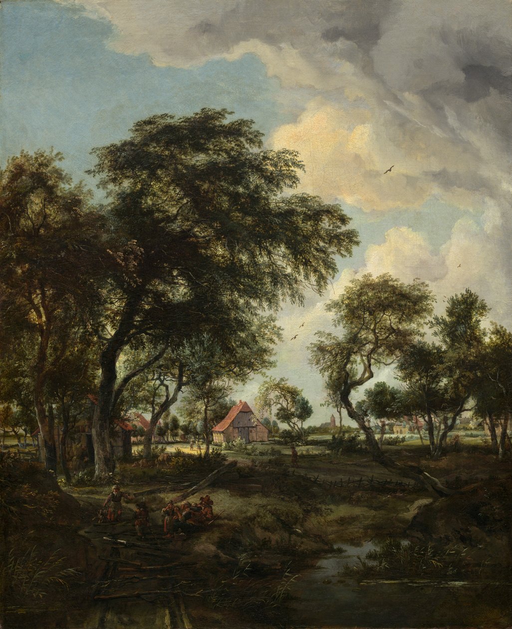 Uma fazenda na luz do sol de Meindert Hobbema