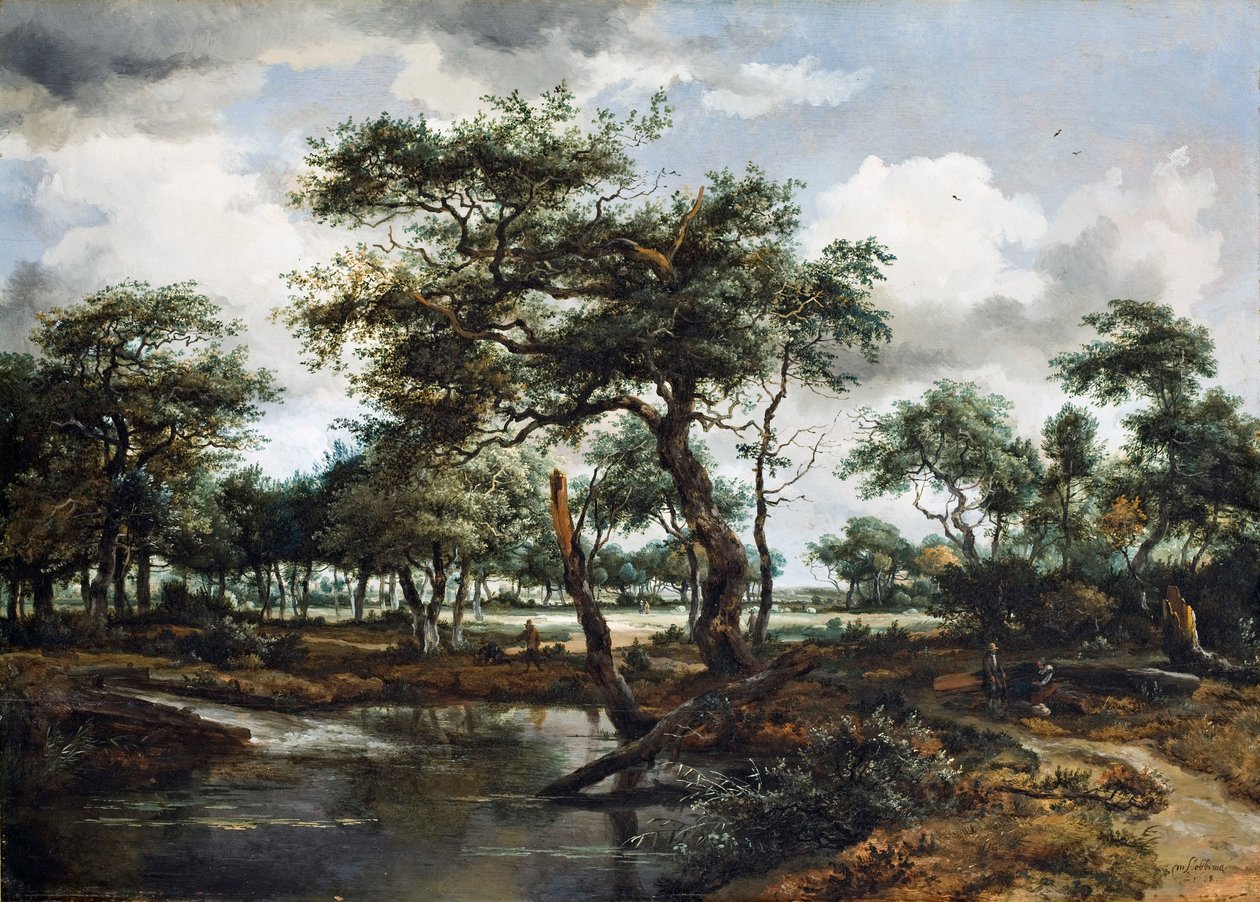 Uma lagoa na floresta, 1668 (óleo sobre painel de carvalho) de Meindert Hobbema