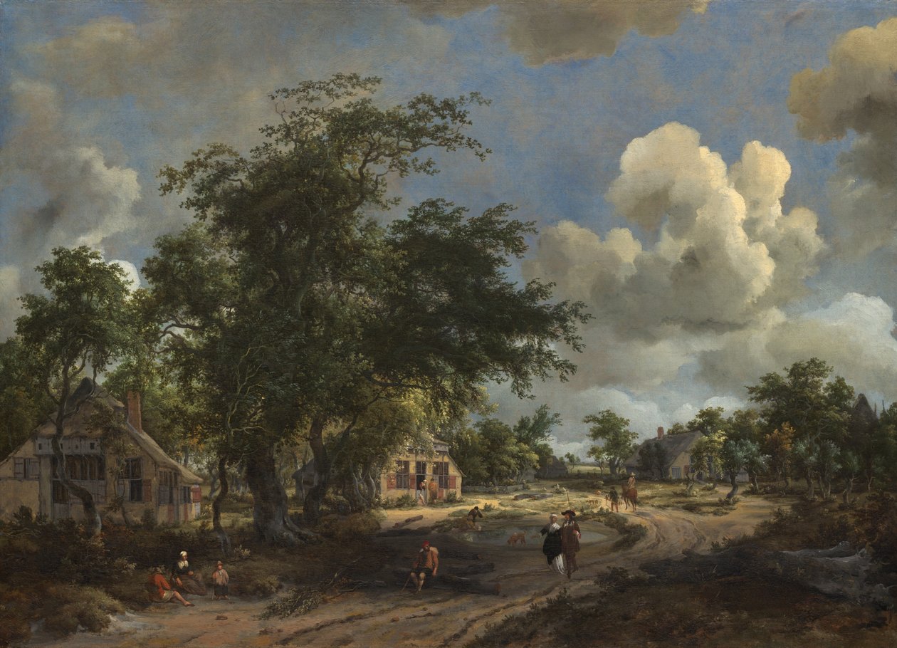 Uma vista em uma estrada alta de Meindert Hobbema
