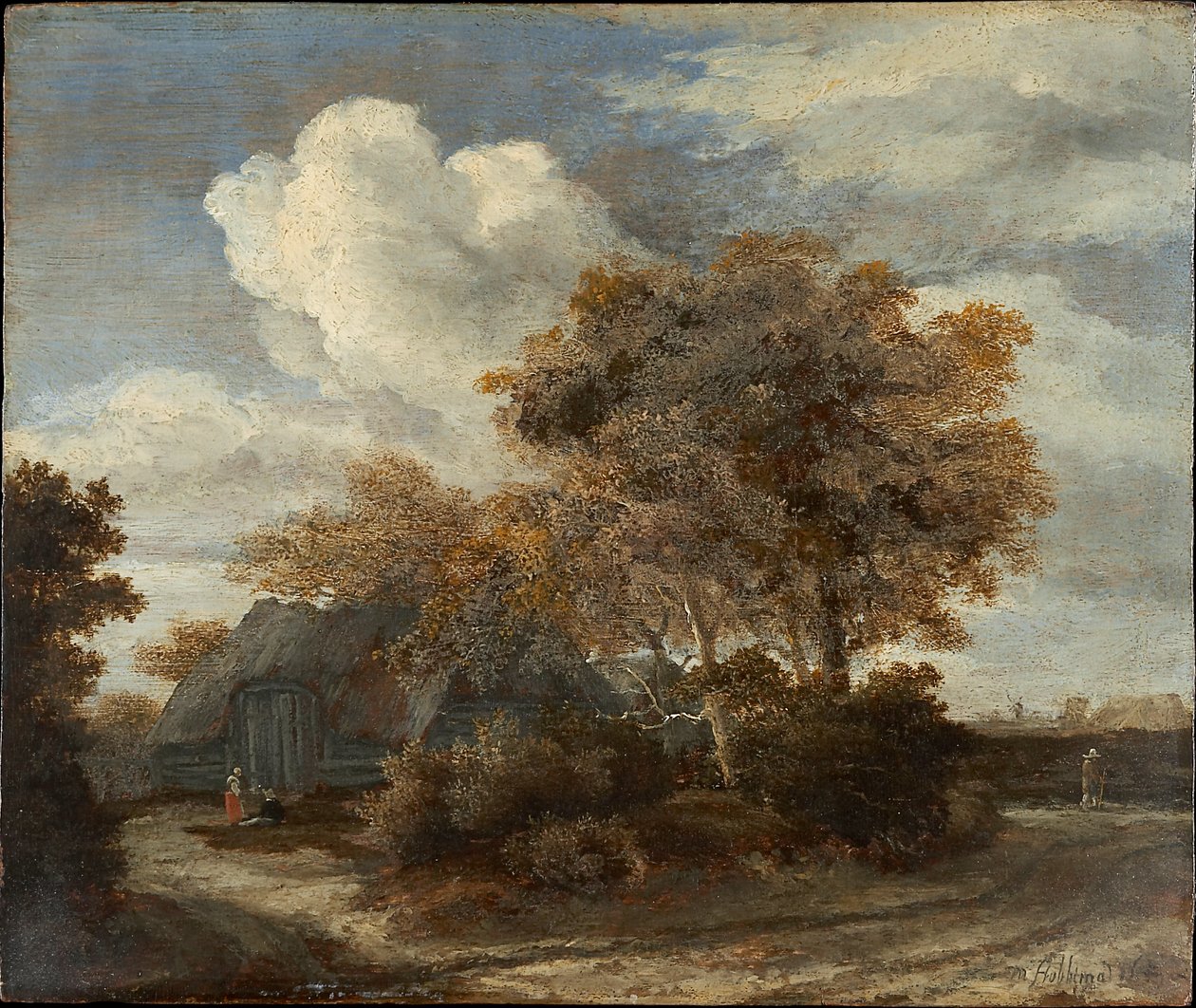Cabana à beira de uma estrada de Meindert Hobbema