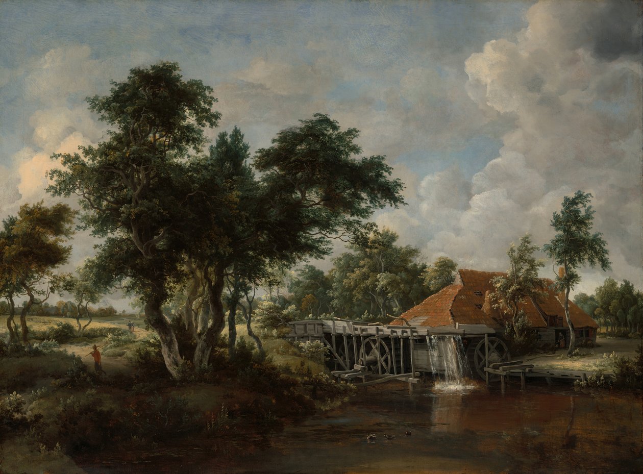 O Moinho de Água com o Grande Telhado Vermelho, 166265. de Meindert Hobbema