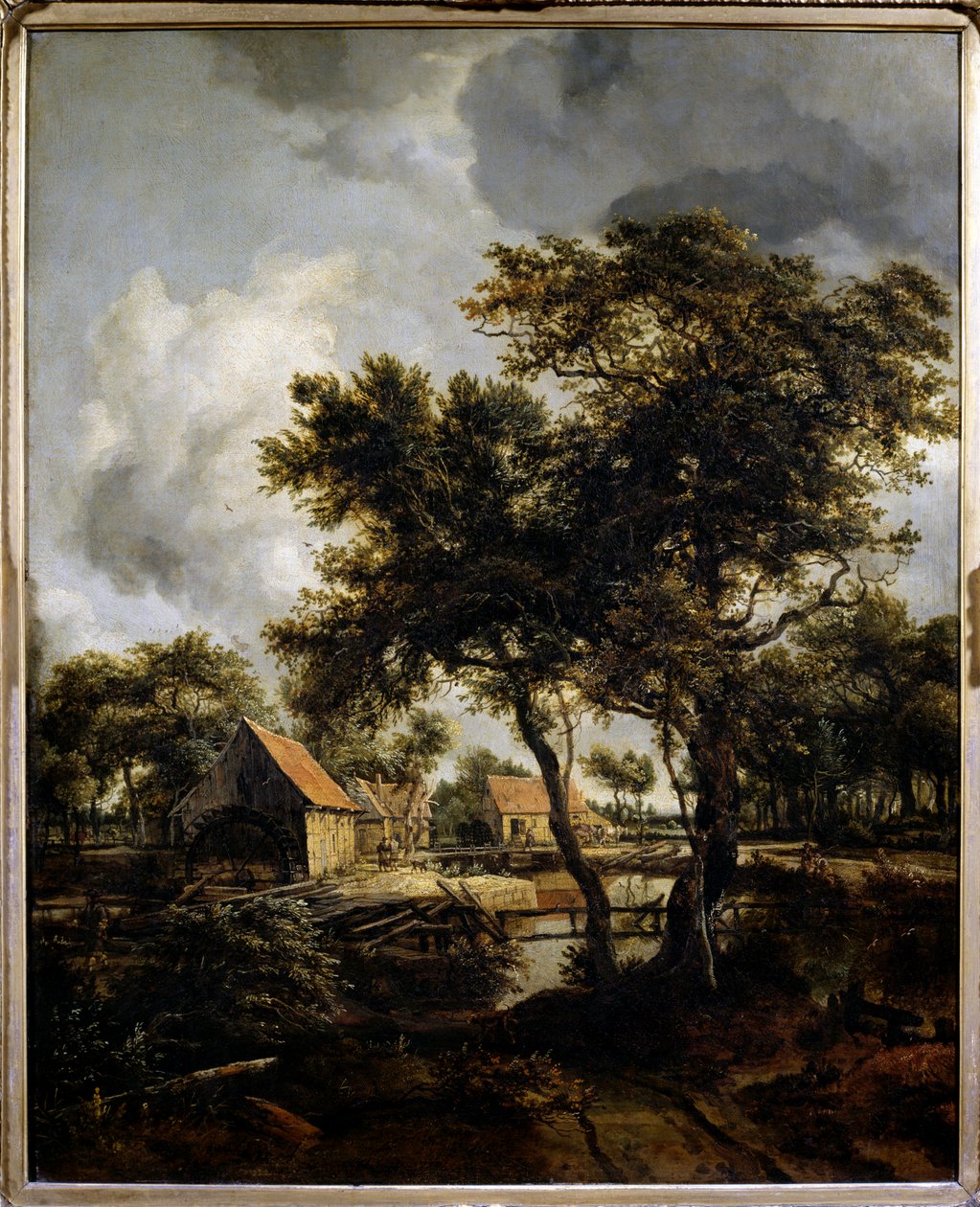 O moinho de água Pintura por Meindert Hobbema (1638-1709) (ec.flam.) Sol do século XVII. 0,8x0,66 m Paris, Musee du Louvre. de Meindert Hobbema