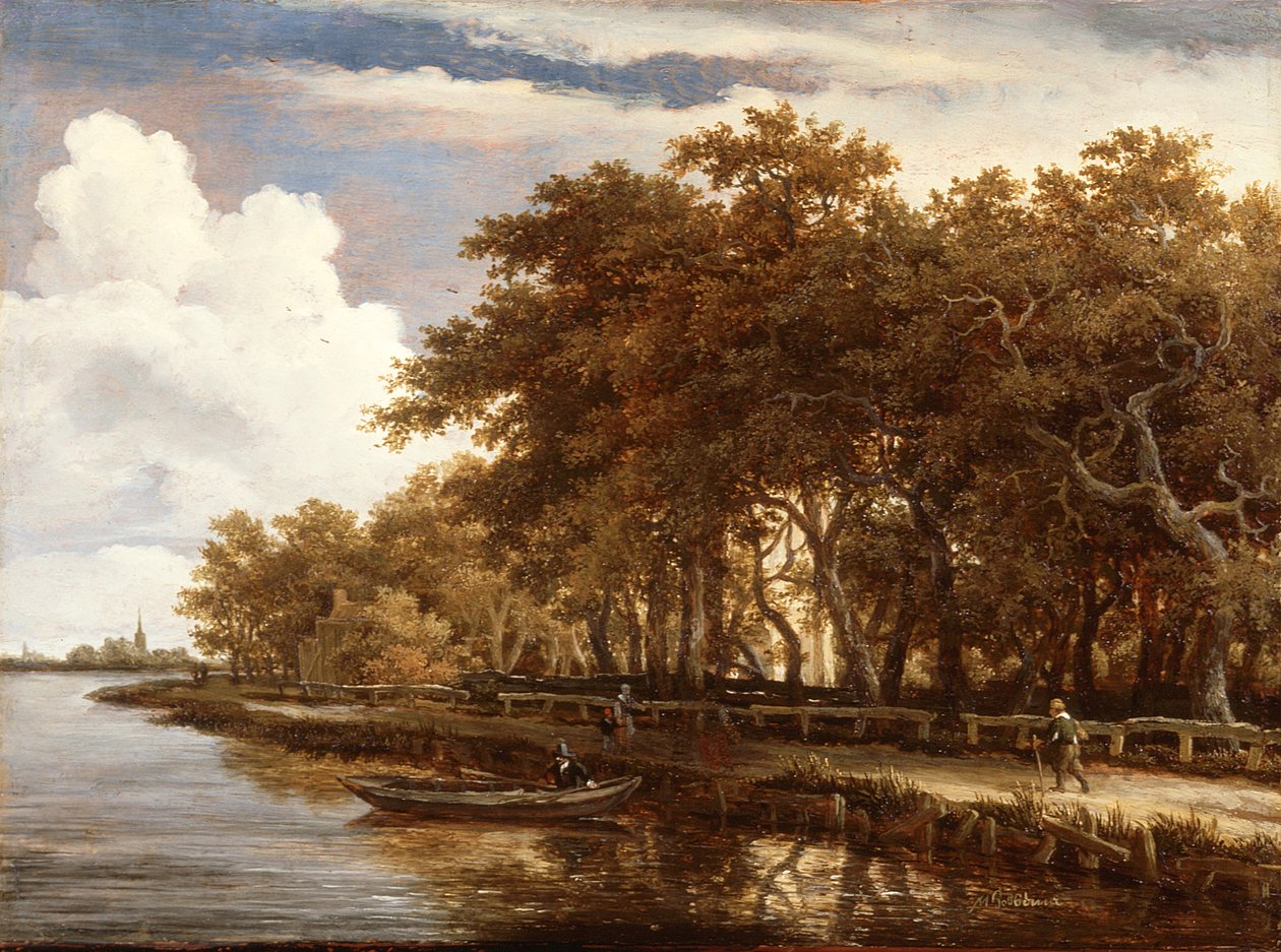 Vista ao longo do Amstel, c.1660 (óleo sobre painel) de Meindert Hobbema