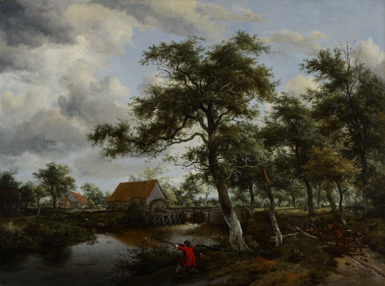 Paisagem arborizada com moinho de água de Meindert Hobbema