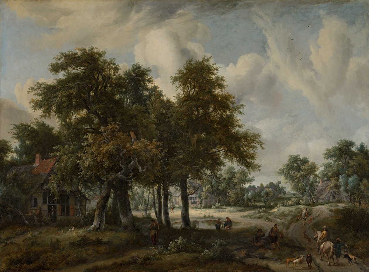 Paisagem arborizada com casas de campo de Meindert Hobbema