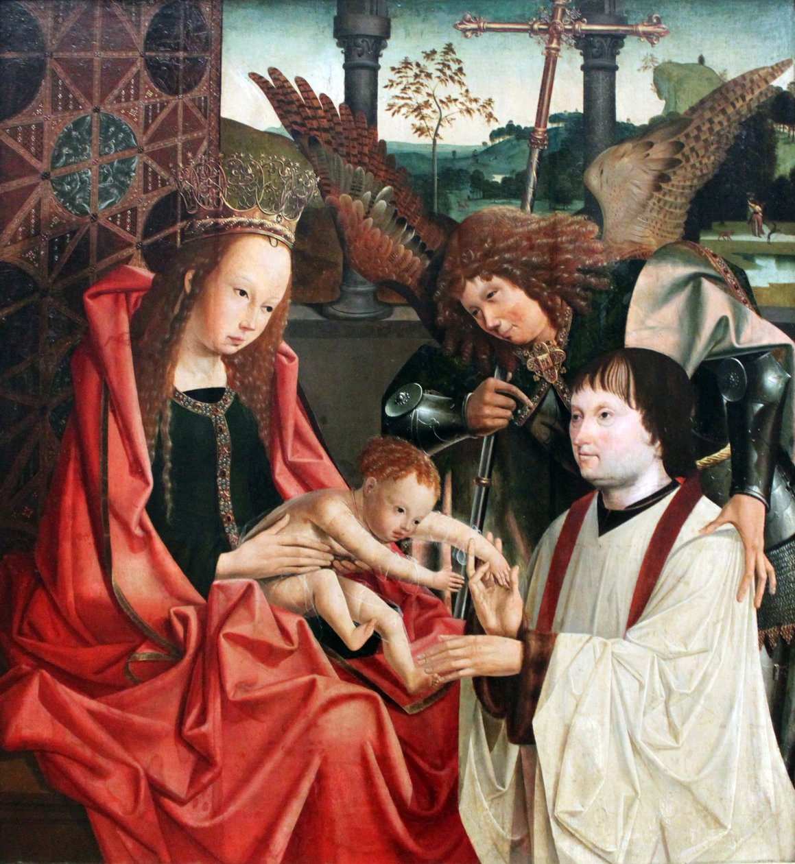 Maria com o filho, o Arcanjo Miguel e um doador de Meister des Antwerpener Marien Tryptichons