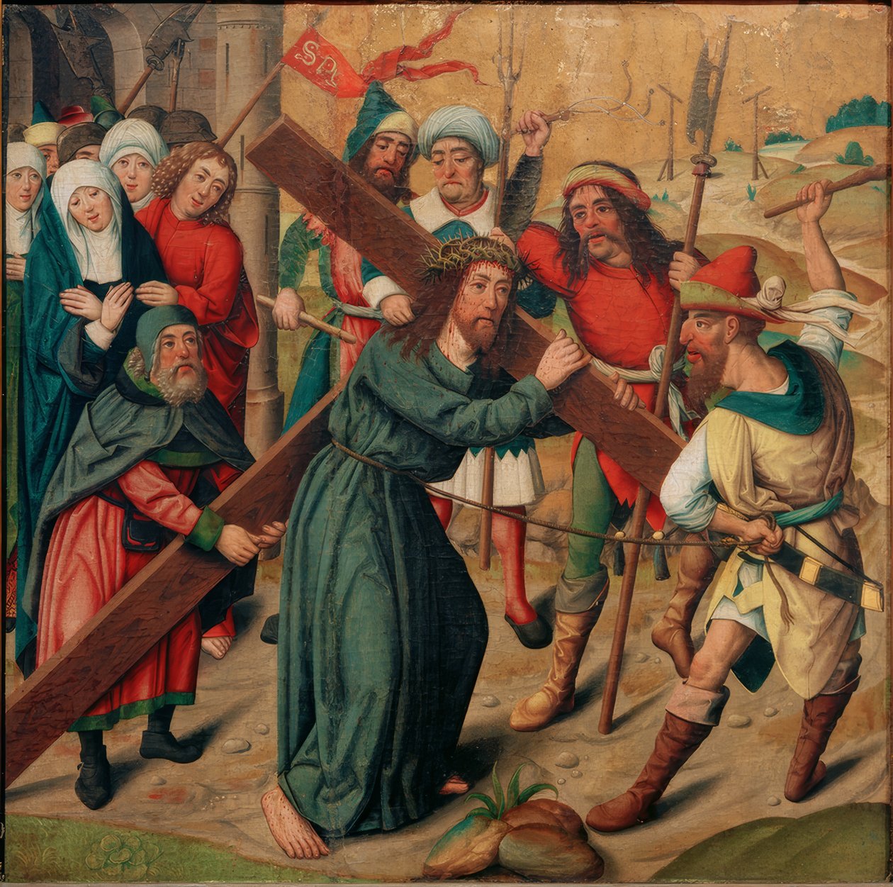 O Transporte de Cristo na Cruz de Meister der Aachener Schranktüren