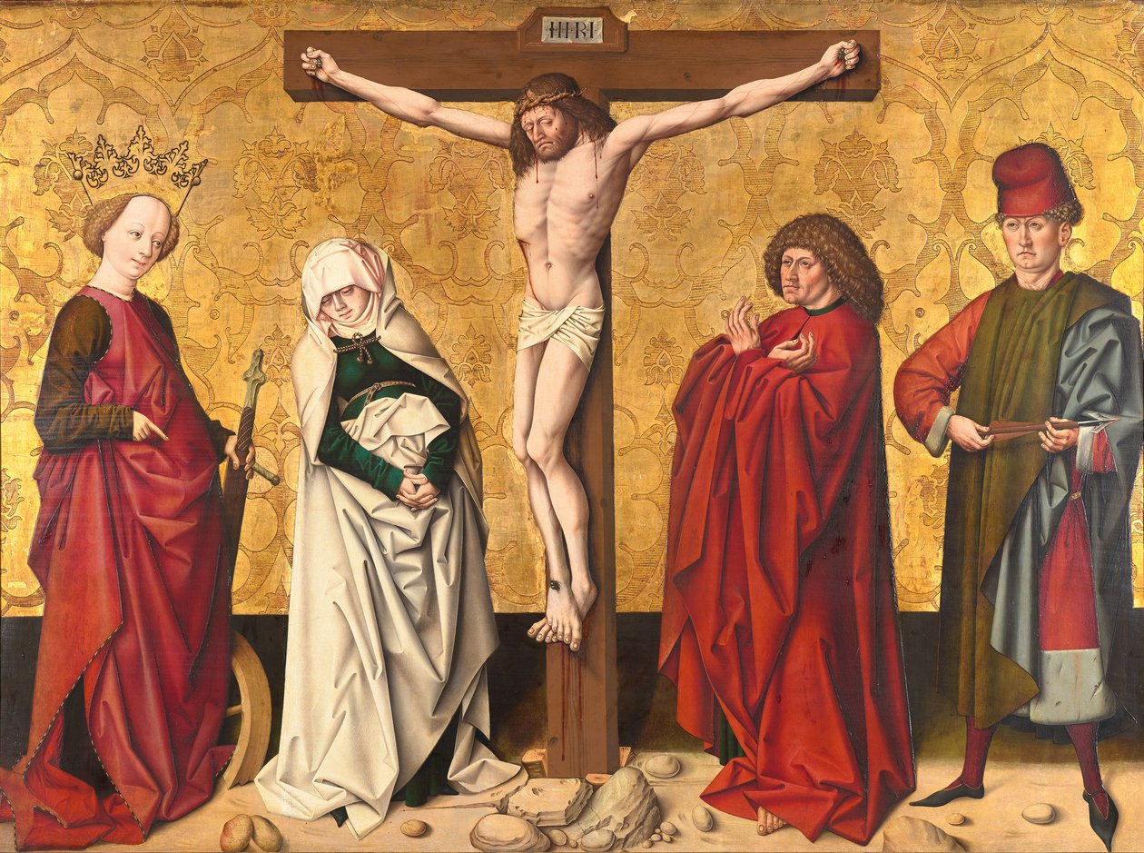 Cristo na cruz entre S. Maria e João, Catarina e Sebastião de Meister von Großgmain