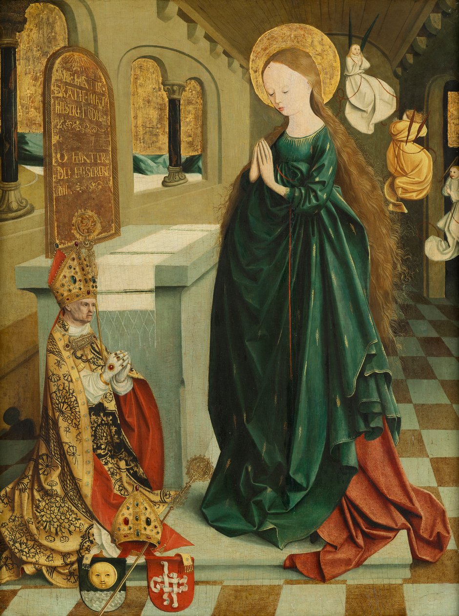 Maria como uma virgem do templo numa veste de espigas de milho de Meister von Mondsee