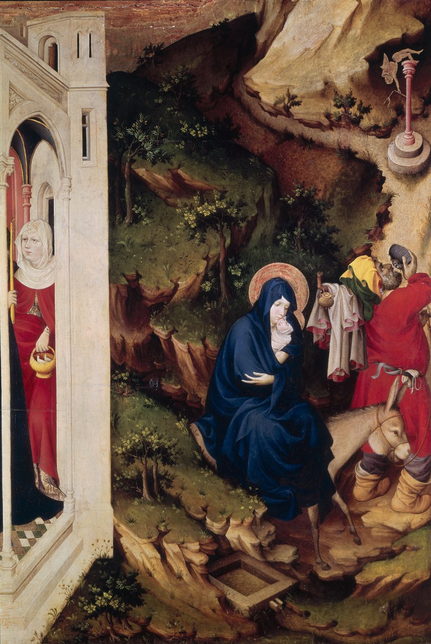 Retábulo do Chartreuse de Champmol, lado direito representando a fuga para o Egito, c.1393-99 (têmpera no painel) (detalhe de 205437) de Melchior Broederlam