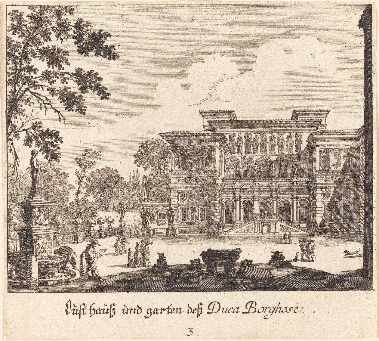 Palácio e Jardins Borghese de Melchior Küsel after Johann Wilhelm Baur
