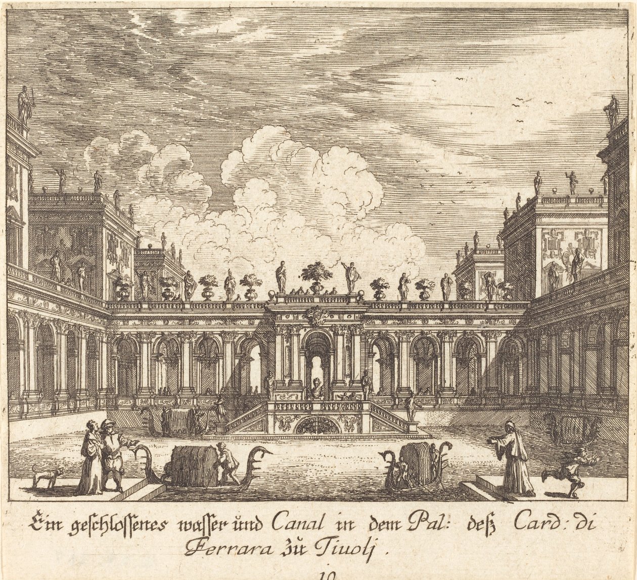 Palácio e Canal, Cardeal de Ferrara, Tivoli de Melchior Küsel after Johann Wilhelm Baur