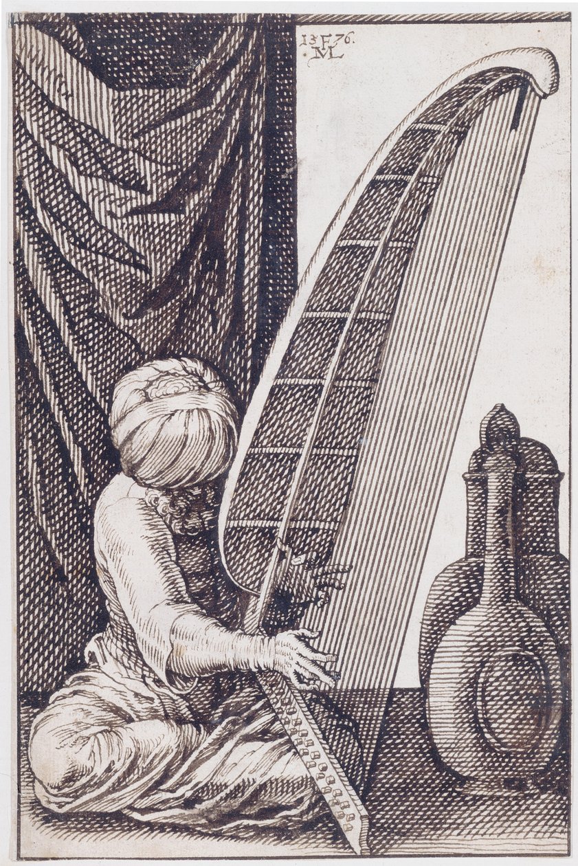 Turk tocando uma harpa, 1576 de Melchior Lorch
