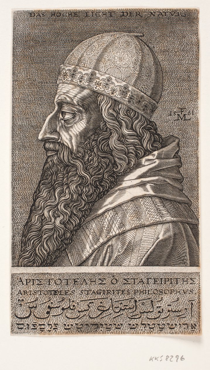 Aristóteles, retrato de meio comprimento, perfil para a esquerda de Melchior Lorck