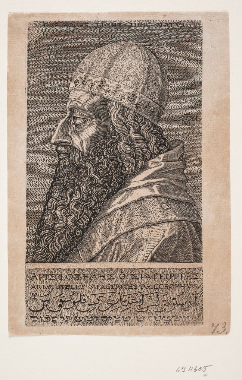 Aristóteles, retrato de meio comprimento, perfil para a esquerda de Melchior Lorck