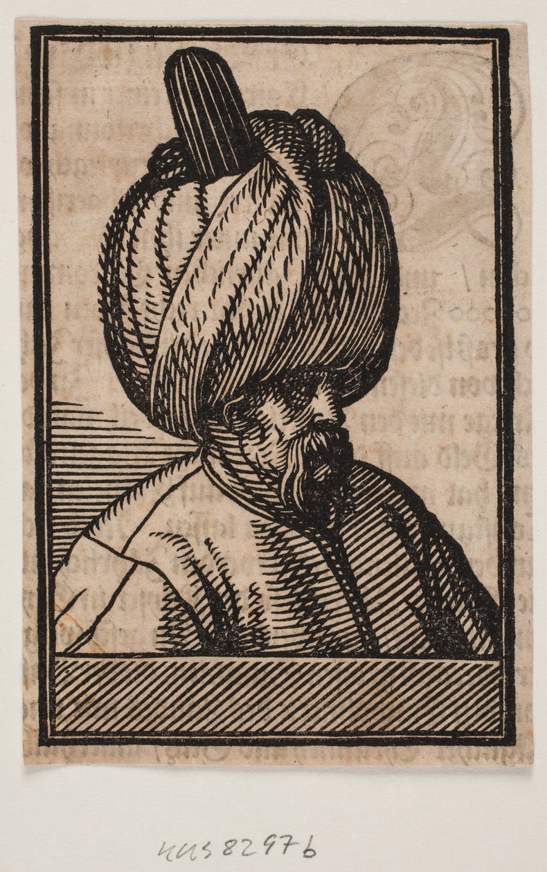 Busto de homem barbudo com turbante, perfil 3/4 para a direita de Melchior Lorck
