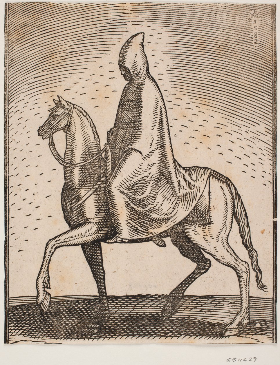 Cavaleiro de capa e chapéu, perfil à esquerda; sob seu manto, uma espada pode ser vislumbrada de Melchior Lorck