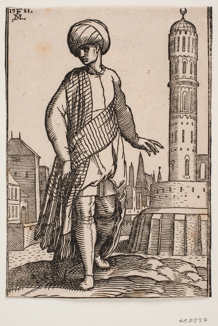 Elegante jovem com turbante e xale longo de Melchior Lorck