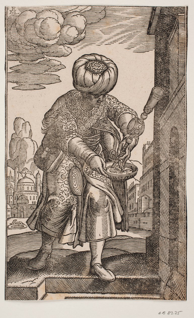 Um Saquatz com sua bolsa de água debaixo do braço de Melchior Lorck