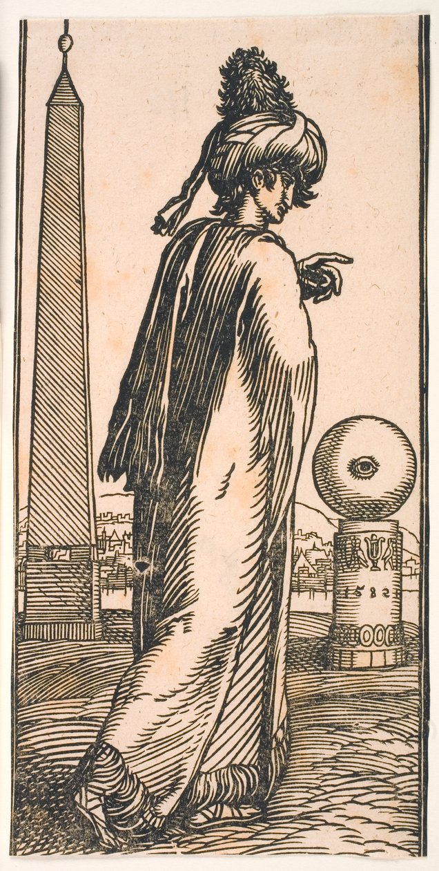 Homem sem barba andando visto obliquamente por trás de Melchior Lorck