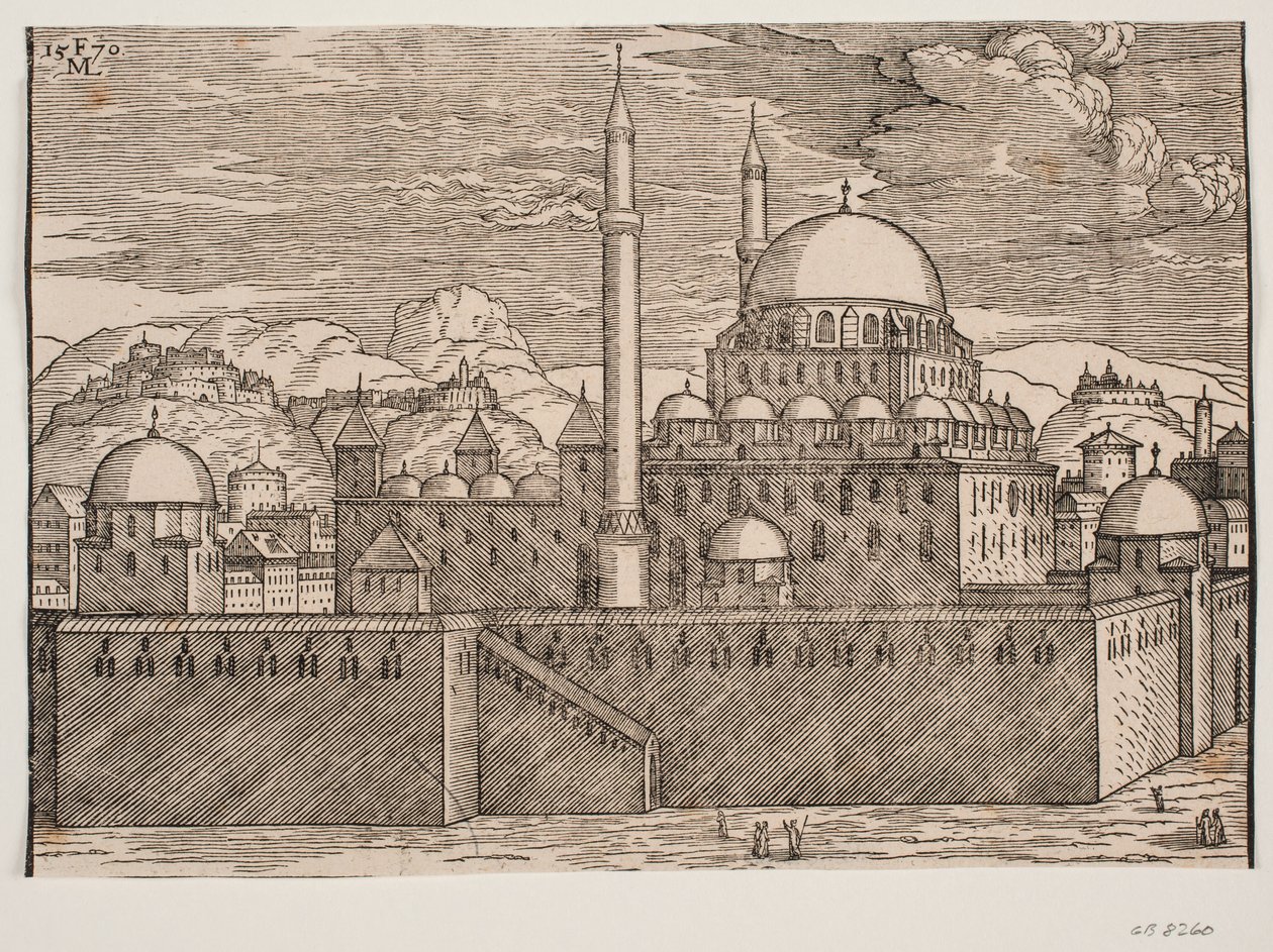 Imagem idealizada da Mesquita Bayazidiye, vista do sudeste de Melchior Lorck