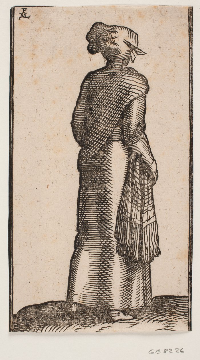 Mulher, vista obliquamente por trás, caminhando para a direita de Melchior Lorck