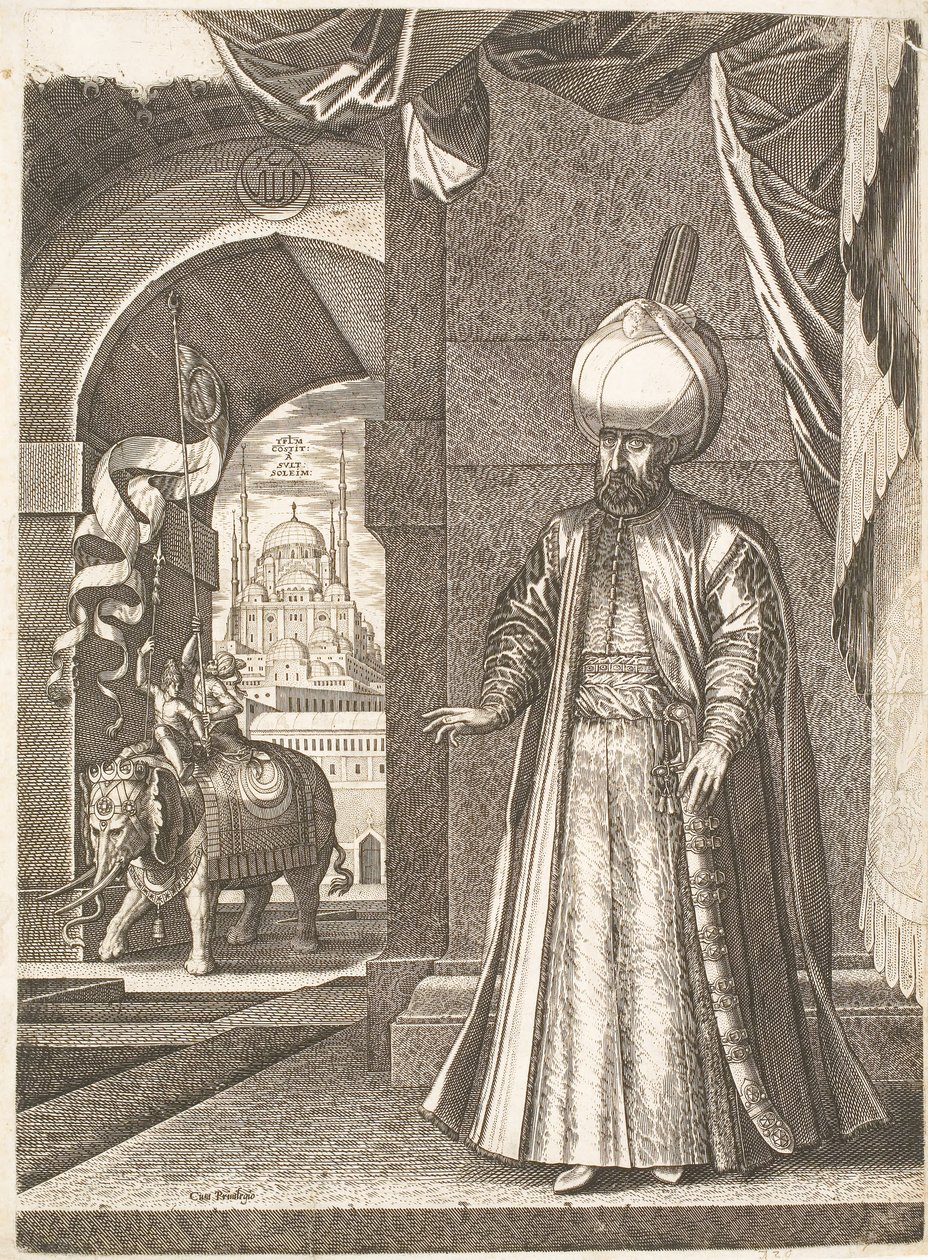 Retrato do Sultão Suleiman, o Magnífico (em pé) de Melchior Lorck