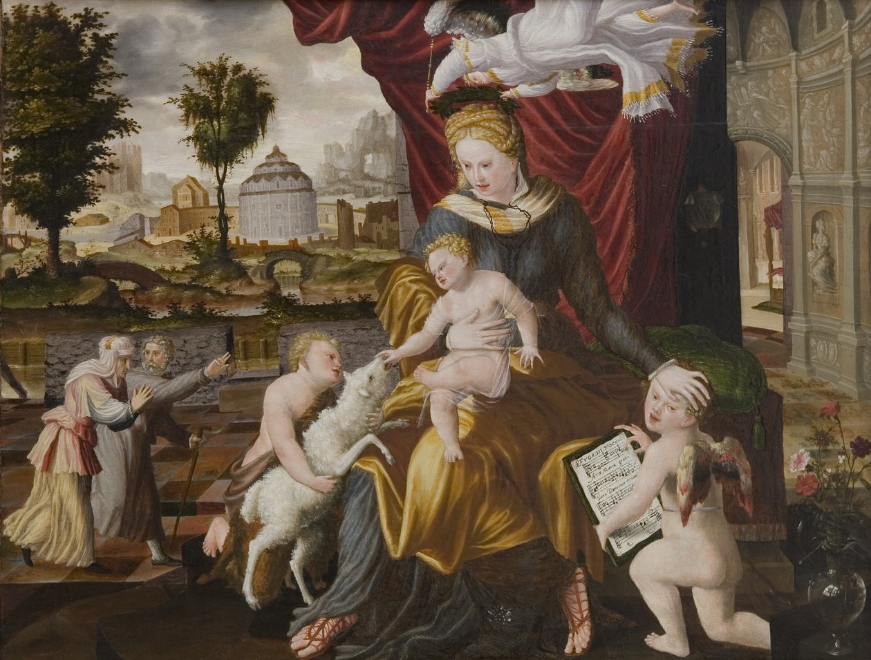 A Virgem Maria e o Menino, o Menino São João e dois anjos de Melchior Lorck