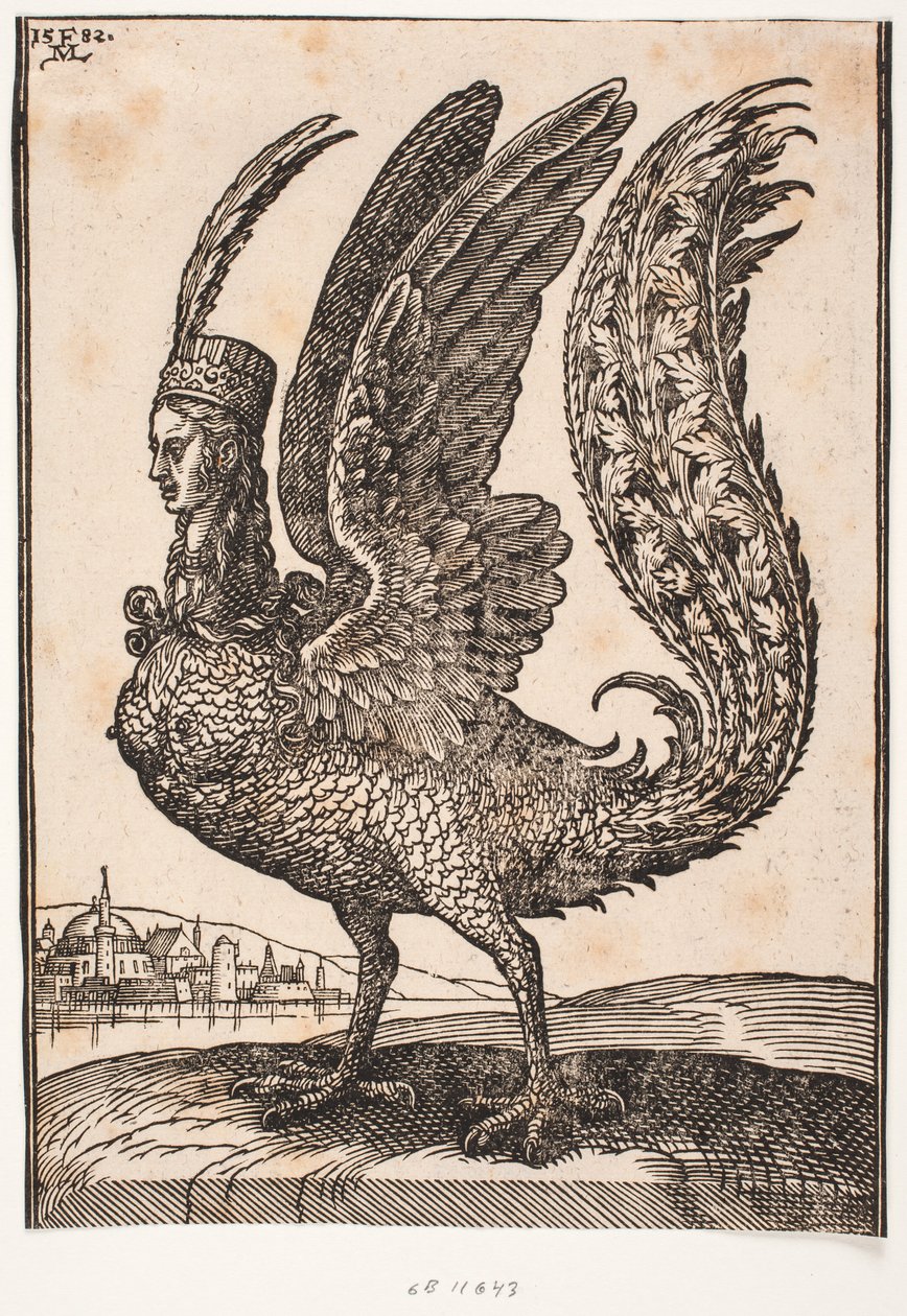 Animal mítico não identificado, harpia ou sirene de Melchior Lorck