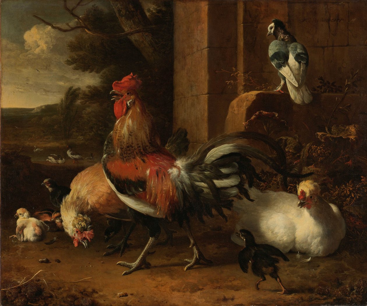 Um pátio de aves de capoeira de Melchior d
