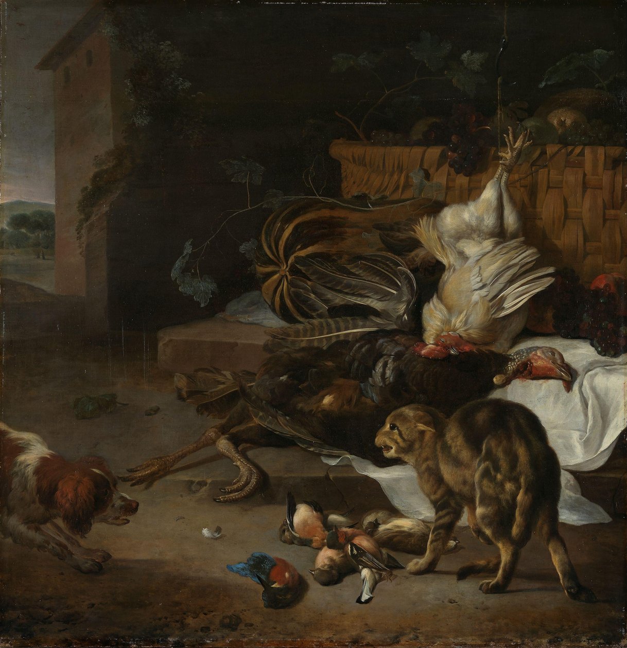 Natureza morta com aves e frutos de Melchior d