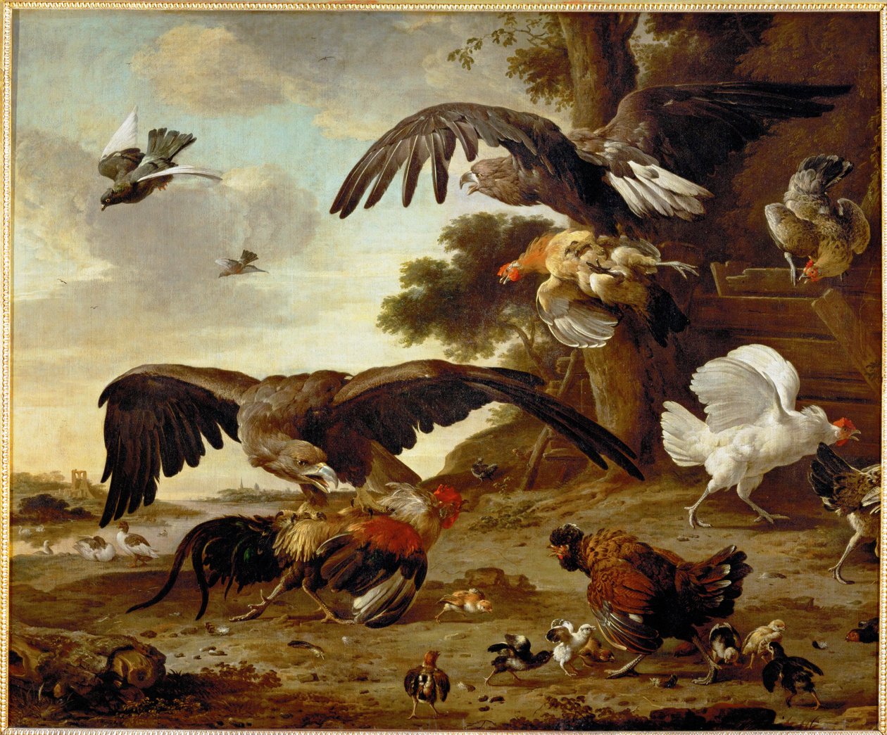 As águias atacam as galinhas ... de Melchior de (manner of) Hondecoeter