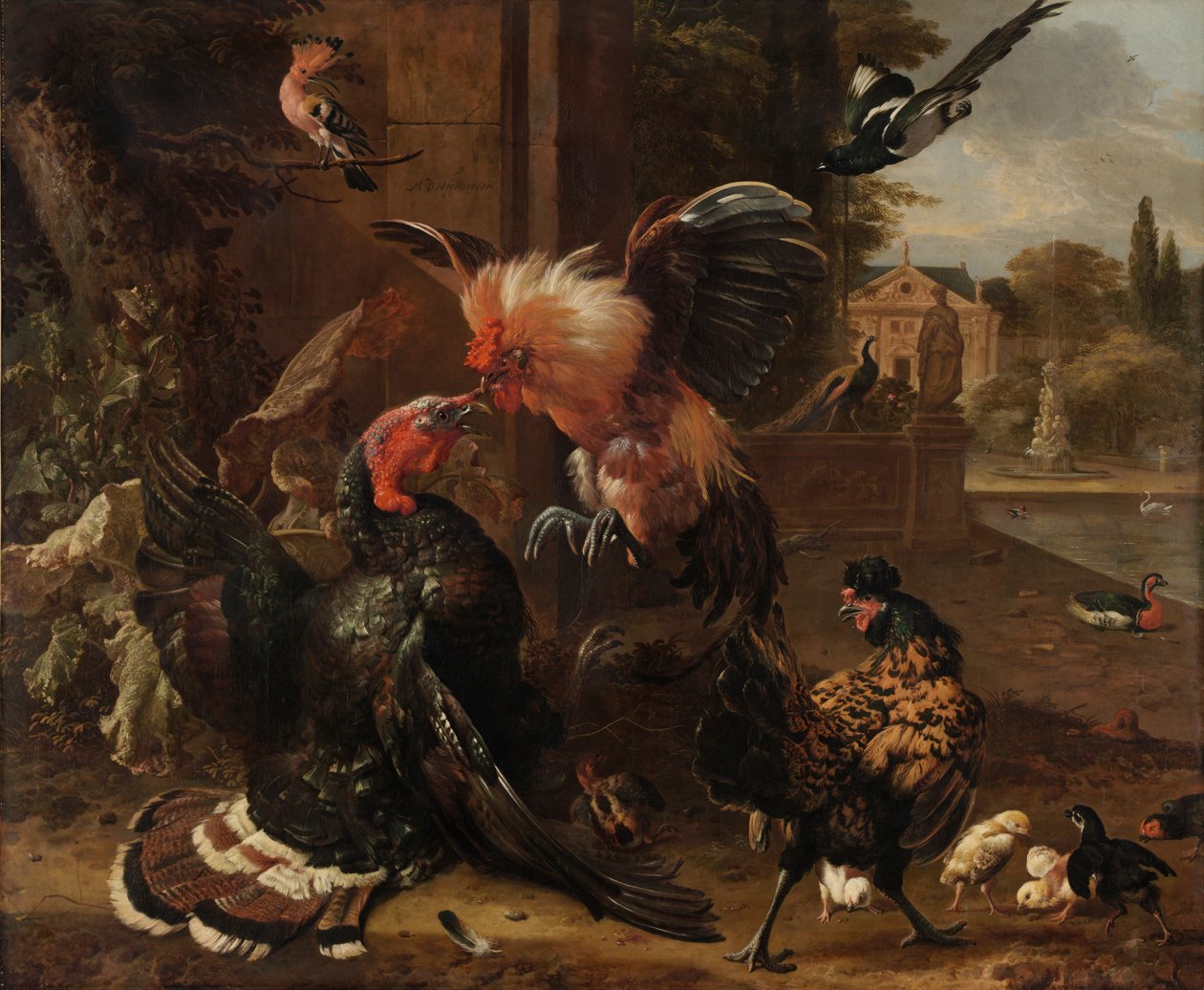 Uma luta de galo e Turquia, c. 1680 de Melchior de Hondecoeter
