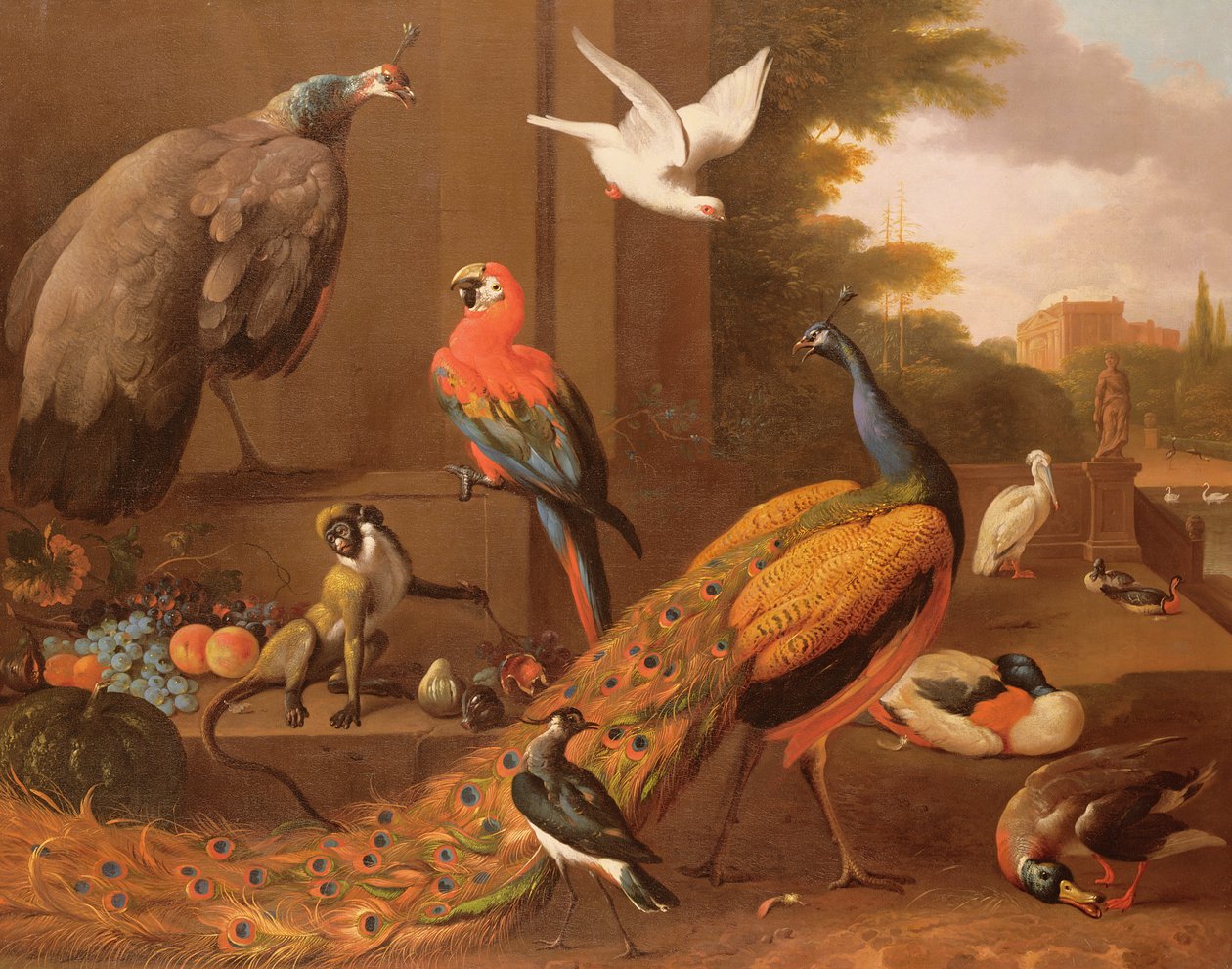 Pássaros em uma paisagem de Melchior de Hondecoeter