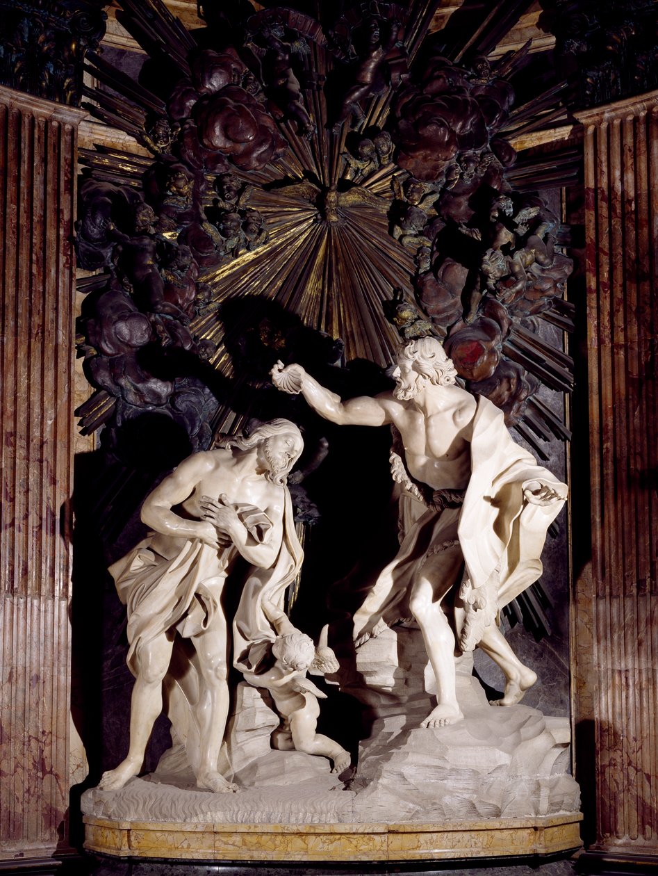 Escultura em mármore representando o Batismo de Cristo, Co-Cathedral de São João, Valletta. Malta de Melchiorre Cafa