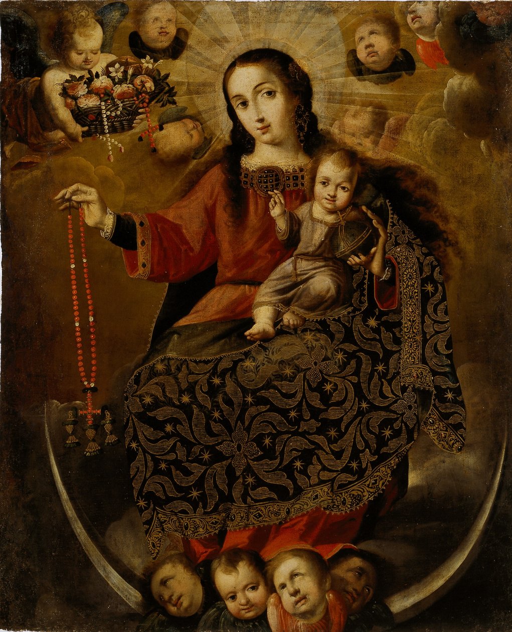 Virgem do Rosário, final do século 17 ao início do século 18 (folha de ouro com óleo sobre tela) de Melchor Pérez de Holguín