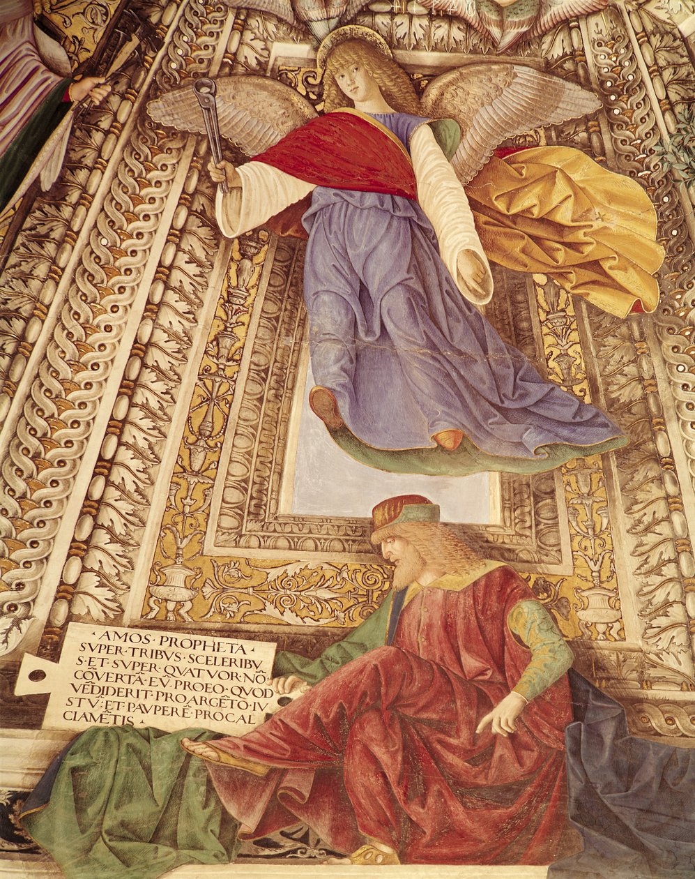 Amós e o Anjo segurando as tenazes da Paixão de Cristo, da cúpula da Sacristia de São Marcos, c.1477 (detalhe de 498726) de Melozzo da Forli