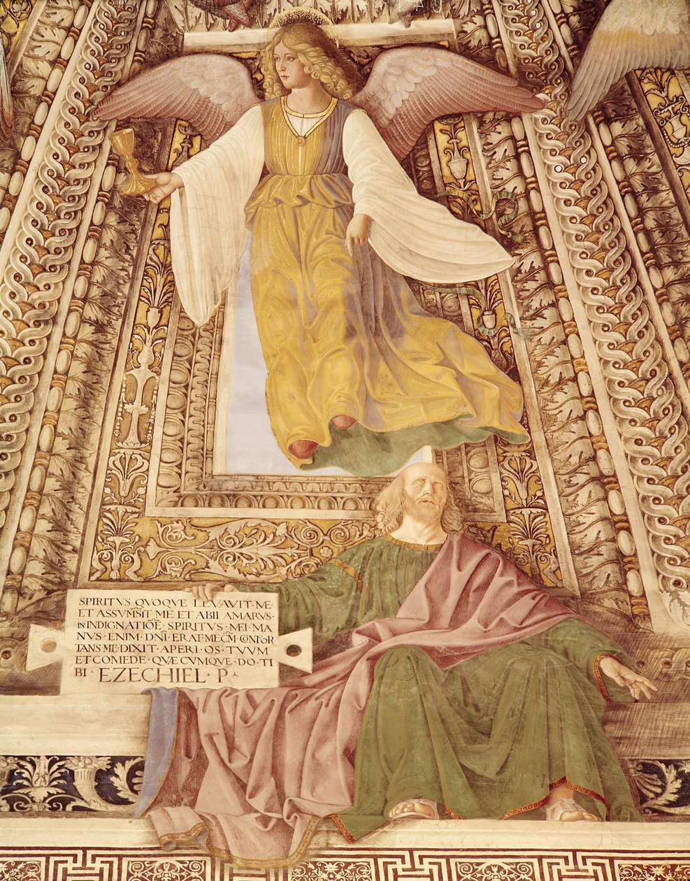 Ezequiel e o Anjo segurando o cálice da Paixão de Cristo, da cúpula da Sacristia de São Marcos, c.1477 (detalhe de 498726) de Melozzo da Forli
