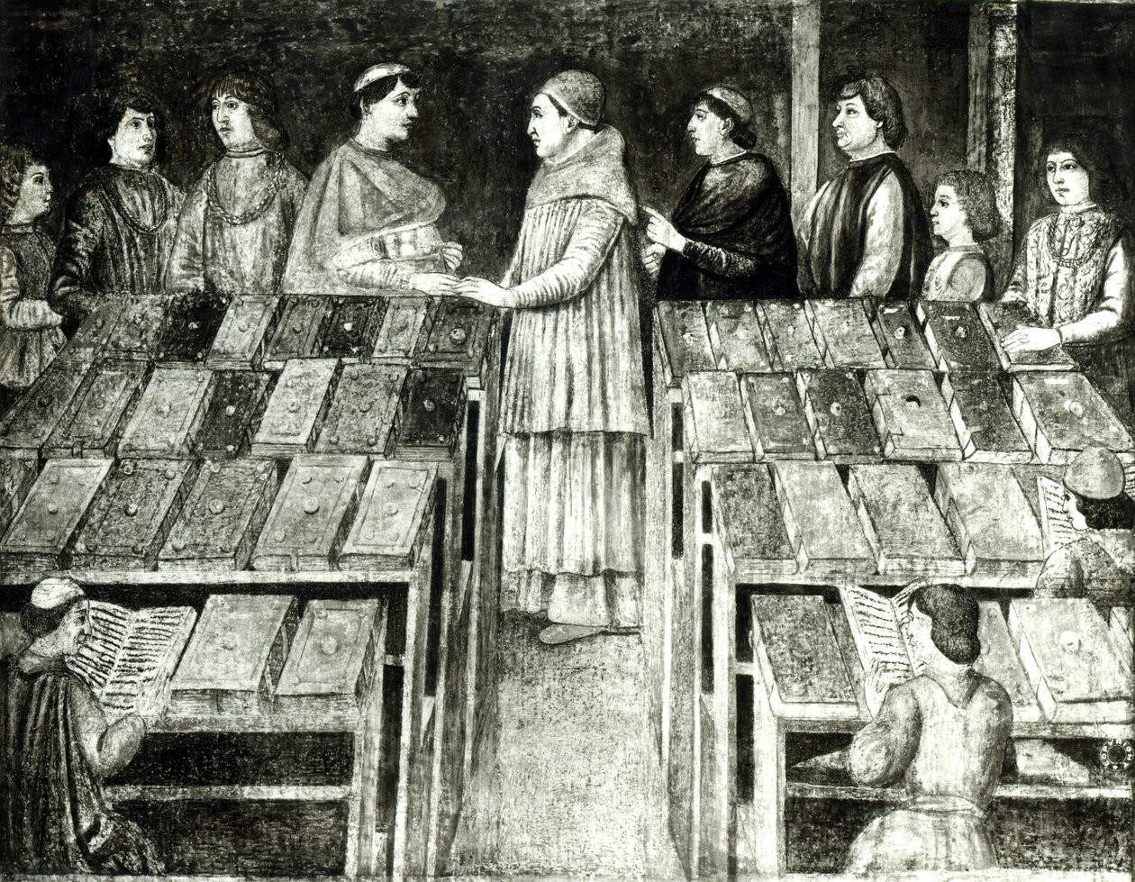Papa Sisto IV (1414-84) e Platina (1421-81) de Melozzo da Forli school of Melozzo da Forli school of