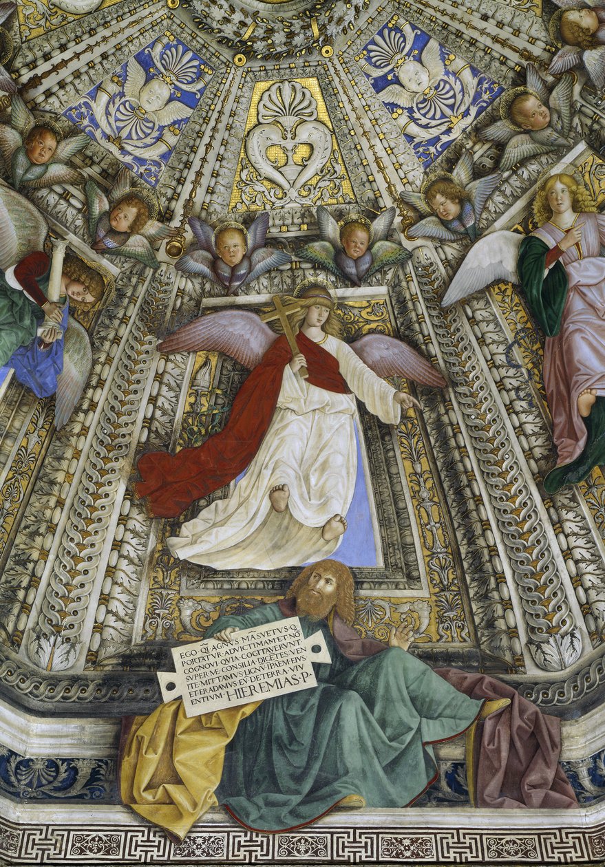 O profeta Jeremias e um anjo, cúpula da sacristia de Saint Mark, Santuario della Santa Casa, Loreto, c.1477-93 (fresco) de Melozzo da Forli