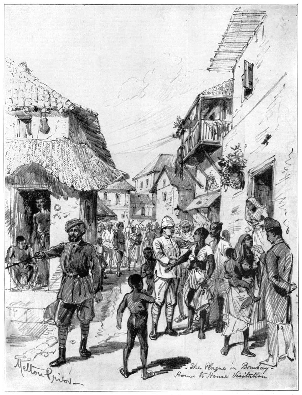 Visita de casa em casa durante a praga em Bombaim, Índia, 1898. de Melton Prior